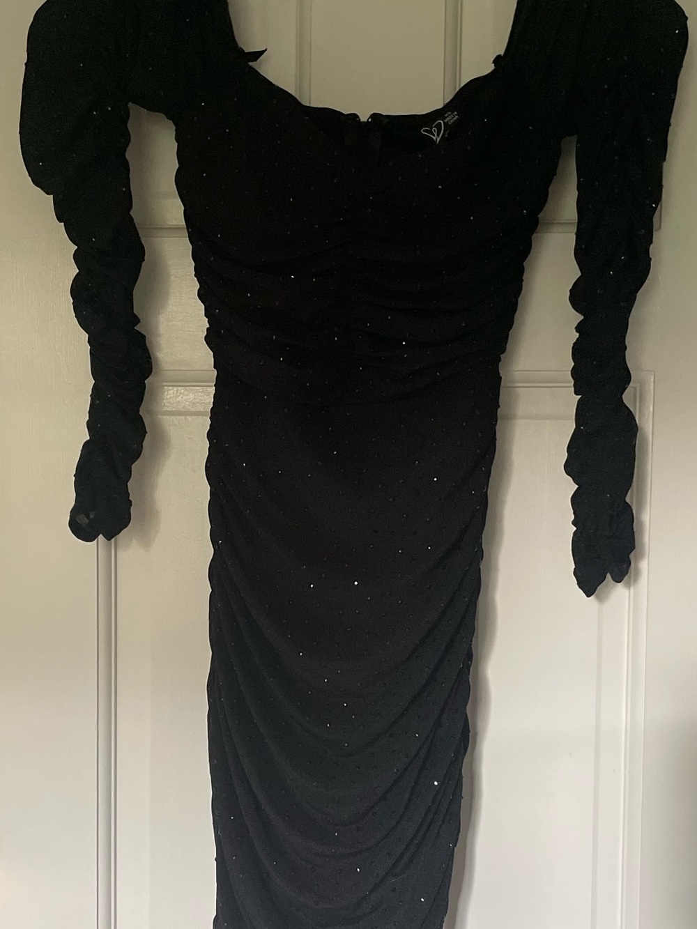 Windsor Black Sparkle Ruched Long-Sleeve Dress